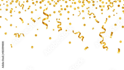 A collection of shiny gold confetti pieces falling randomly, displayed on a clean white background. Perfect for celebration themes, party designs, festive graphics, and event decorations.