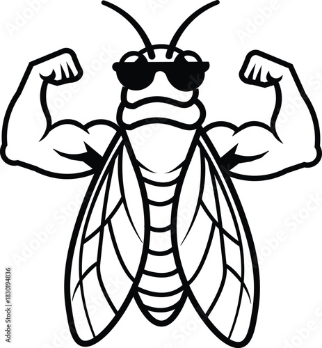 Insect mascot character showing big muscles and sunglasses 




