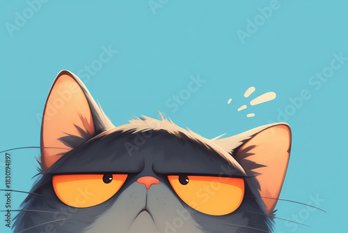 Close up of an annoyed big-eyed cat face, Vector illustration