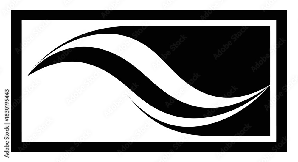 Naklejka premium Elegant Abstract Wave Pattern in Black and White Framed Graphic Design Element