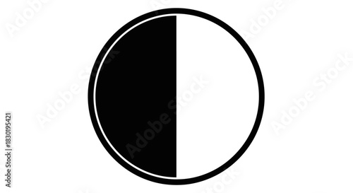 Monochromatic dichotomy: A circle divided into equal halves of black and white realms