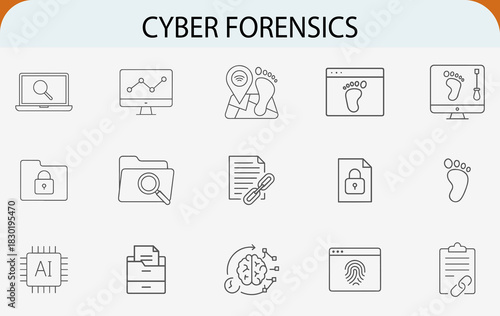 AI blockchain voting security outline vector icon set illustration