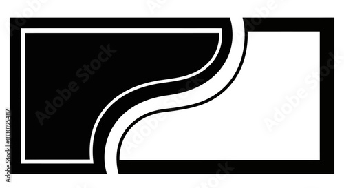 Elegant black and white graphic with a curved division creating a modern contrast display