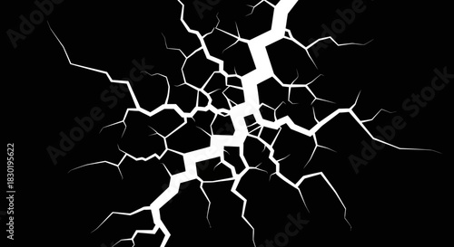Abstract white crack on black background creates a stark and dramatic contrast effect perfect for