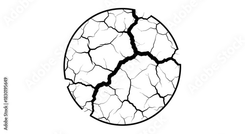 Distressed and fractured circle design representing vulnerability and fragility symbol