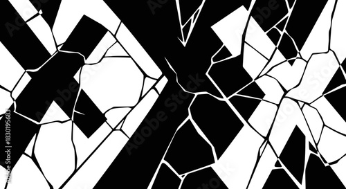 Striking abstract black and white shattered glass pattern creating a bold visual texture