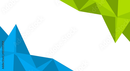 Abstract geometric background with blue and green triangles creating a modern design