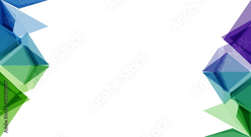 Abstract geometric background featuring overlapping triangles in vibrant blue and green shades