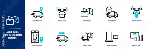 Last-Mile Optimization Blue Colored Outline Icon Set