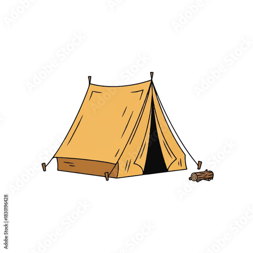 Illustration of a Classic Camping Tent with Wood Pile.