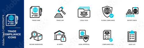 Trade Compliance Blue Colored Outline Icon Set