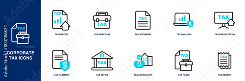 Corporate Tax Blue Colored Outline Icon Set