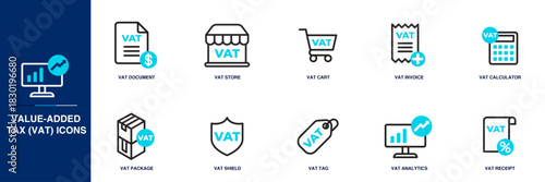 Value-Added Tax (VAT) Blue Colored Outline Icon Set