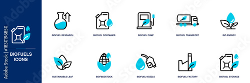Biofuels Blue Colored Outline Icon Set