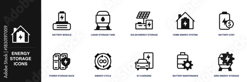 Energy Storage Line Icon Set