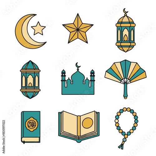 Ramadan Icons Crescent Moon Star Lantern Mosque Book Beads.
