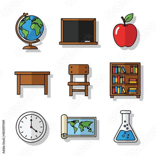 School Supplies and Classroom Objects Illustration for Education.