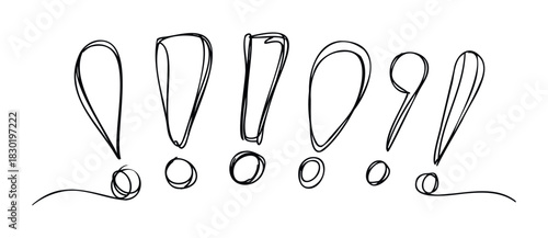 A collection of handdrawn exclamation marks and question marks in a continuous line style, perfect for adding emphasis or inquiry to various projects.