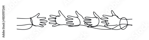 Continuous line drawing of multiple hands giving thumbs up gesture, symbolizing approval and agreement, suitable for social media and motivational contexts.