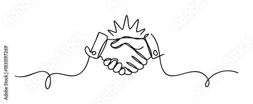 Minimalist single line drawing symbolizing handshake agreement partnership and business collaboration for concept of trust and unity in communication