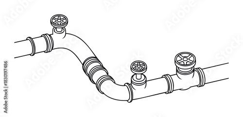 Plumbing diagram showing pipes and valves for water system control, ideal for construction manuals and technical documentation projects