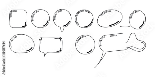 Set of various speech bubble and text box shapes with rounded corners and glossy effect, perfect for graphic design projects and communication concepts