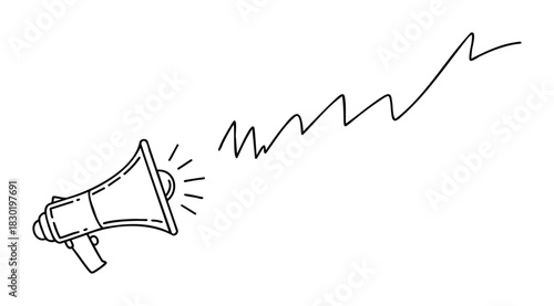 Outline drawing of a megaphone with sound waves emanating from it, symbolizing communication and announcements, ideal for graphic elements and promotional materials.