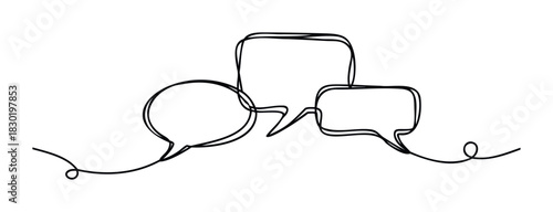 Three interconnected abstract speech bubbles in a continuous black line on white, symbolizing conversation and communication for your projects
