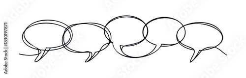 Abstract line art represents connected speech bubbles symbolizing communication and conversation ideas suitable for digital platforms and print media.