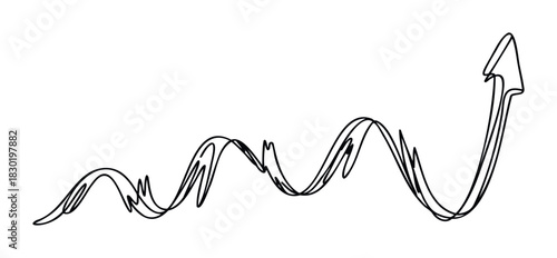 Dynamic black line graph shows upward trend with fluctuations, representing growth and progress in business analytics or financial charting visuals.