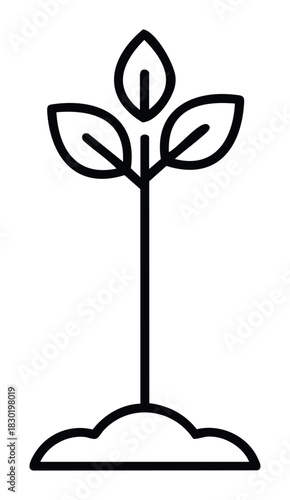 Simple line icon representing a young plant growing from the soil, symbolizing growth and nature, perfect for eco friendly concepts and spring themes.