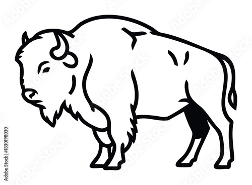 Bold graphic outline of a powerful bison standing strong, perfect for wildlife themes and rugged branding projects.