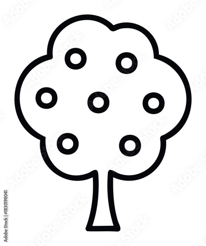 Simple line drawing of a fruit tree with multiple round fruits ready for harvest, perfect for educational materials and naturethemed projects