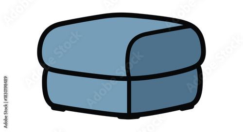 Blue upholstered footstool or ottoman with thick black outline