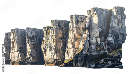 Dramatic Vertical Cliffs Isolated on Solid Background - Rocky Coastal Wall Cutout
