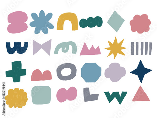 手描きあしらセット　幾何学模様　くすみカラー　