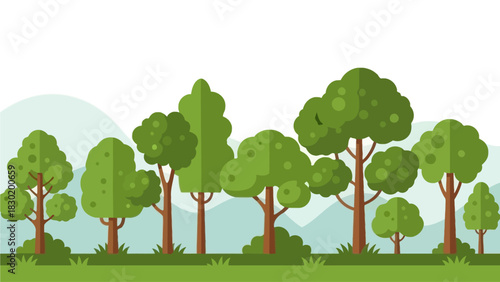 Flat Design Green Tree Landscape: Vector Illustration for Nature, Ecology & Outdoor Themes