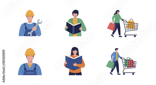 Diverse people icons representing various activities professions