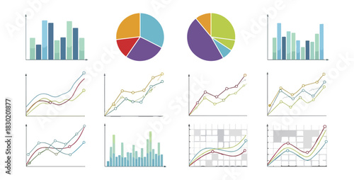 Data visualization collection charts and graphs for business and analysis