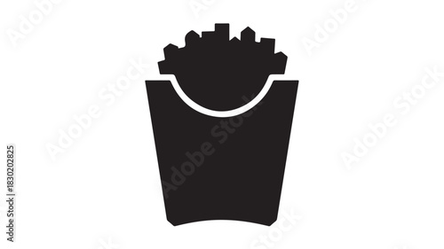 French fries container with city skyline silhouette minimalist vector icon for food and travel conce