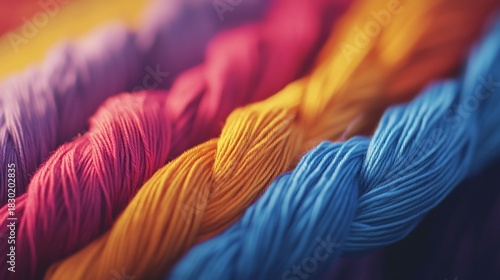 Vibrant Threads of Color: A Close-Up of Colorful Yarns