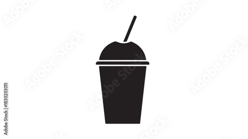 Black silhouette of a smoothie cup with straw simple vector icon for beverage apps and menus isolate