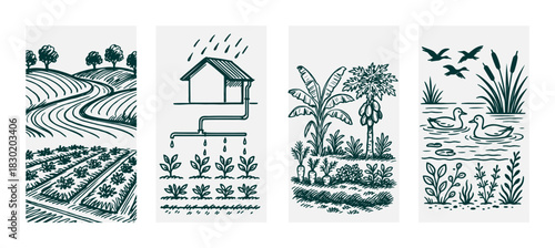 Farming Story Hand Drawn Illustration by AZ for Social Media Asset, Postcard, Greeting Cards, Prints and Design