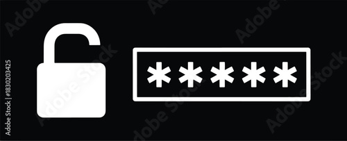 Unlocked padlock with asterisks representing a password input field