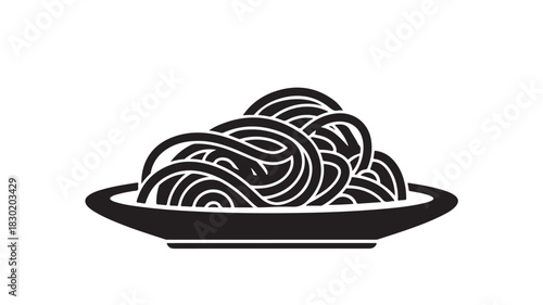 Black and white spaghetti on a plate simple vector illustration for restaurant menus isolated on white background
