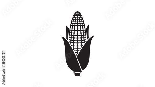 Black and white corn cob vector icon simple flat design element isolated on white background