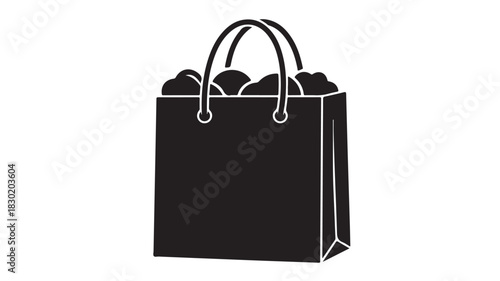 Black shopping bag silhouette filled with crumpled paper vector illustration for retail and waste management concepts isolated on white