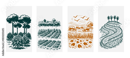 Farming Story Hand Drawn Illustration by AZ for Social Media Asset, Postcard, Greeting Cards, Prints and Design