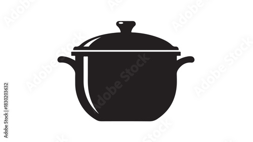 Black cooking pot icon simple vector glyph illustration for kitchenware design isolated on white background
