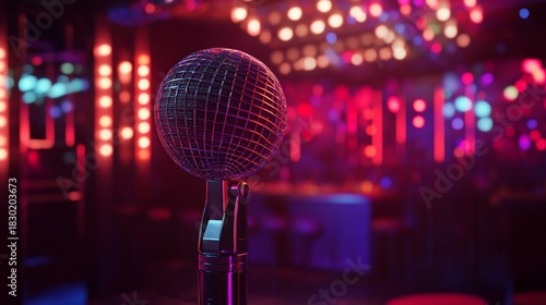 A disco ball in the spotlight a vibrant nightclub ambiance with colorful lighting